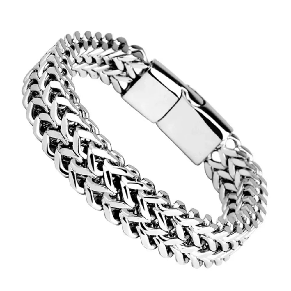 Braided Fish Scale Magnetic Bracelet – Stainless Steel Modern Chain Jewelry