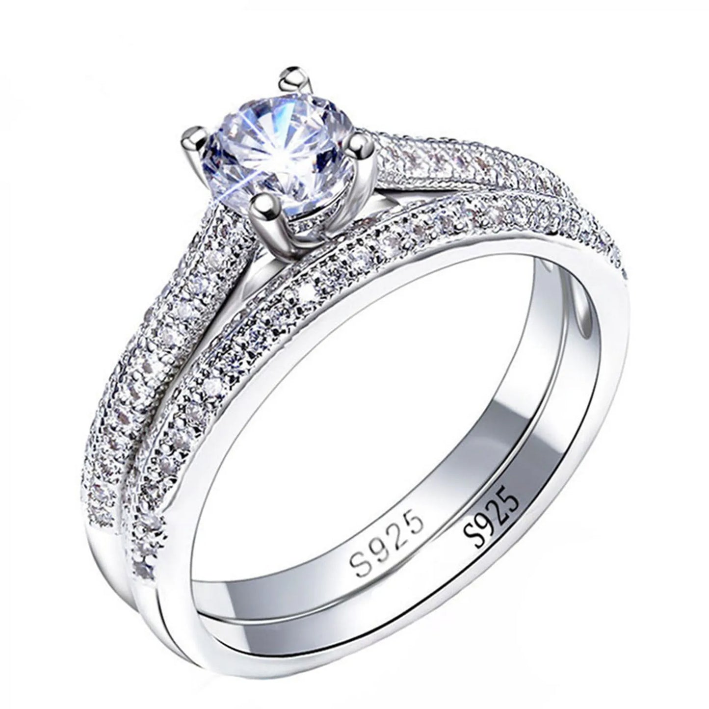 Classic Halo Style Women Ring Set in Sterling Silver Finish