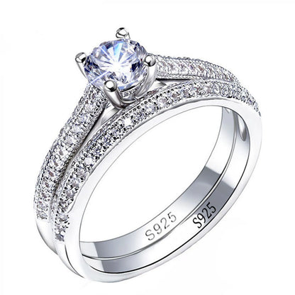 Classic Halo Style Women Ring Set in Sterling Silver Finish