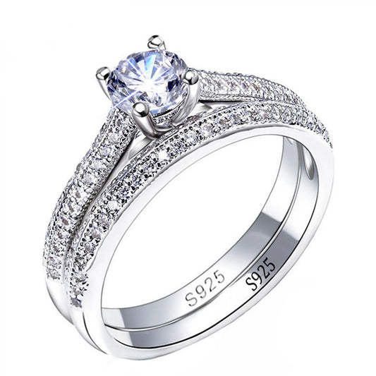 Classic Halo Style Women Ring Set in Sterling Silver Finish