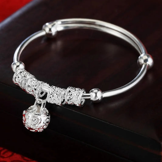 ELEGANT HOLLOW BELL SILVER BANGLE BRACELET