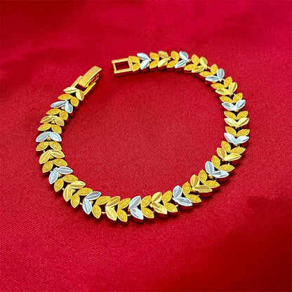 Elegant Crown & Heart Charm Bracelet – Gold Stainless Steel Wide Chain Wristwear