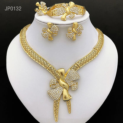 Premium Bow Jewelry Set – Elegant 4-Piece Gold-Tone Accessories for Women