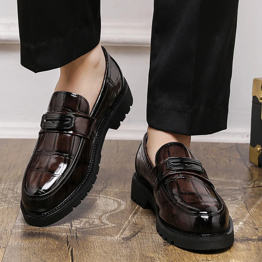 Minimalist Thick Sole Leather Shoes for Men – Height Boost Casual Style
