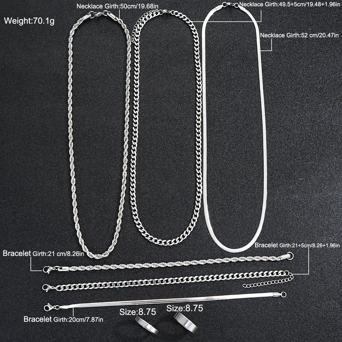Vintage Punk Jewelry Set – Stainless Steel Ring Necklace Bracelet