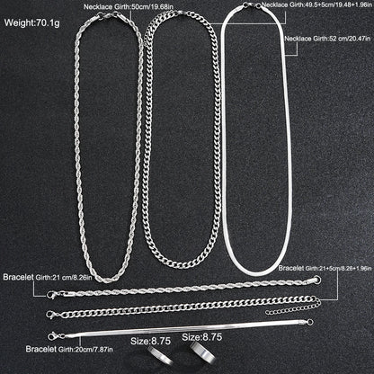 Vintage Punk Jewelry Set – Stainless Steel Ring Necklace Bracelet
