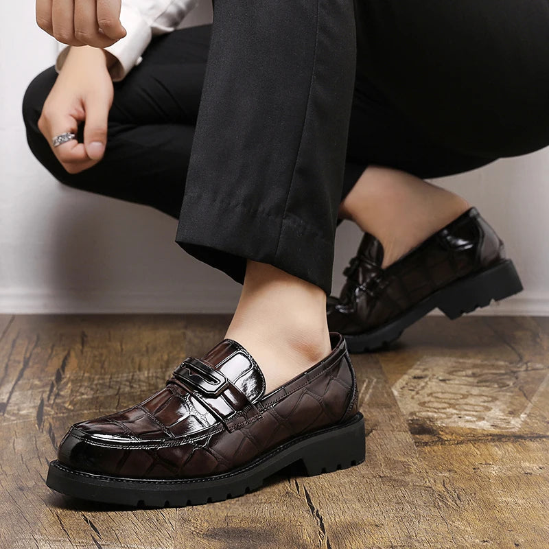 Minimalist Thick Sole Leather Shoes for Men – Height Boost Casual Style