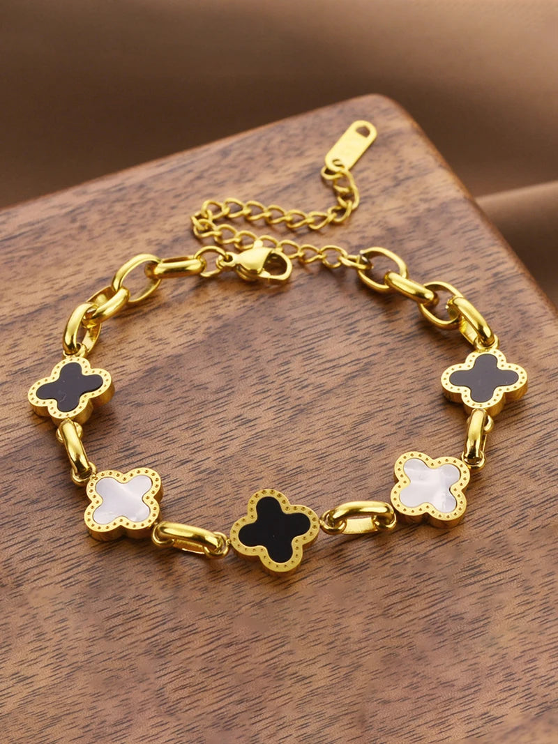Minimal Lucky Chain Bracelet – Women Fashion Titanium Steel Clover Charm