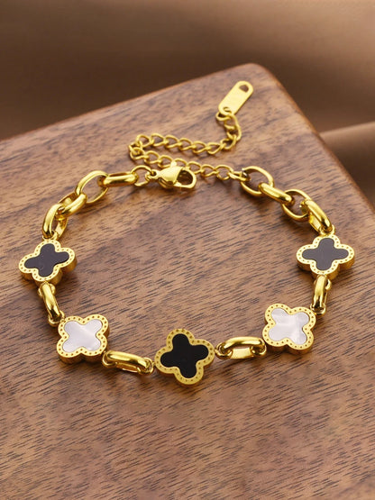 Minimal Lucky Chain Bracelet – Women Fashion Titanium Steel Clover Charm