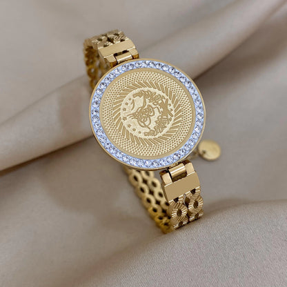 18K Gold Plated Portrait Coin Cuff Bracelet – Stainless Steel Wide Bangle