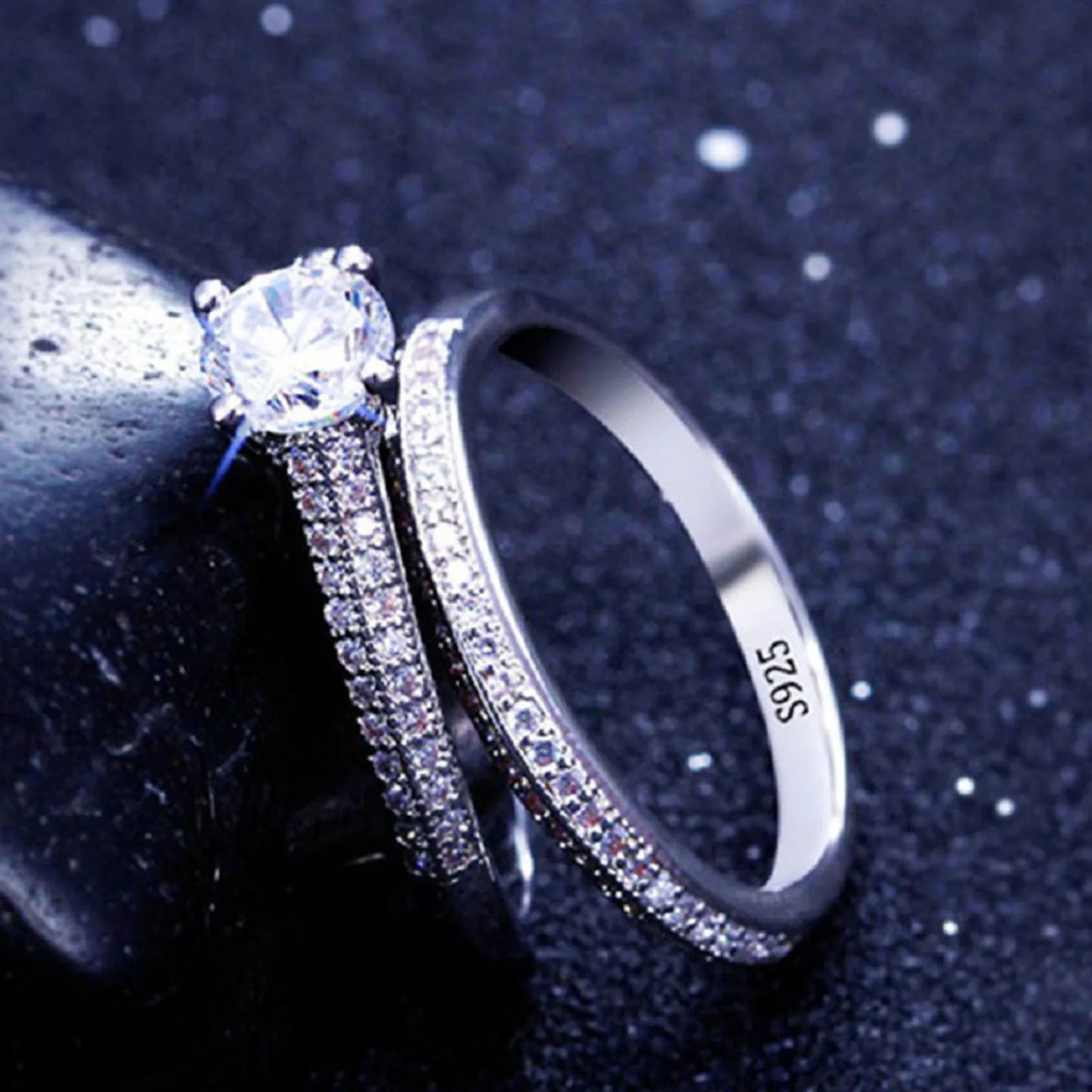 Classic Halo Style Women Ring Set in Sterling Silver Finish