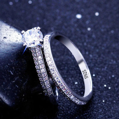 Classic Halo Style Women Ring Set in Sterling Silver Finish