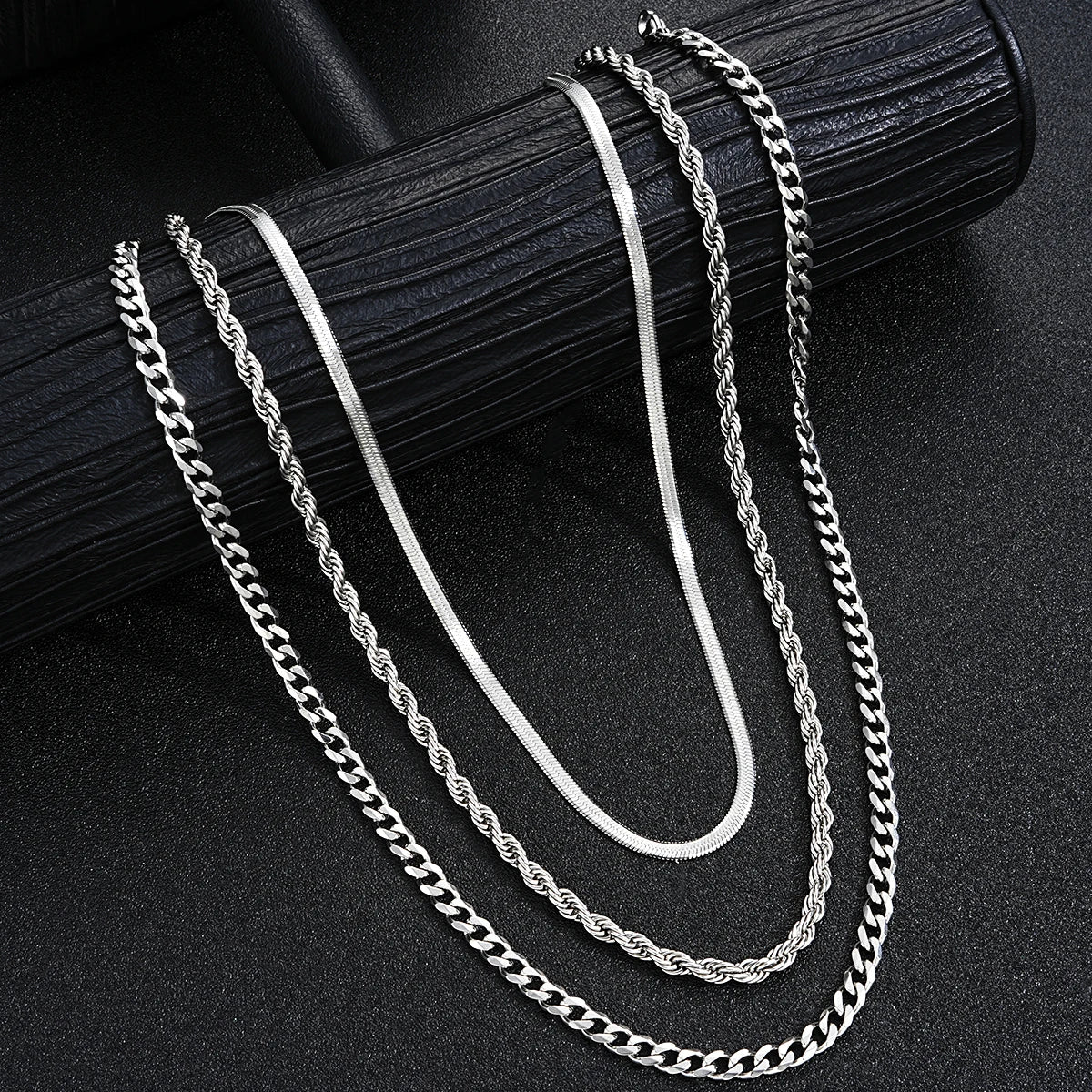 Vintage Punk Jewelry Set – Stainless Steel Ring Necklace Bracelet
