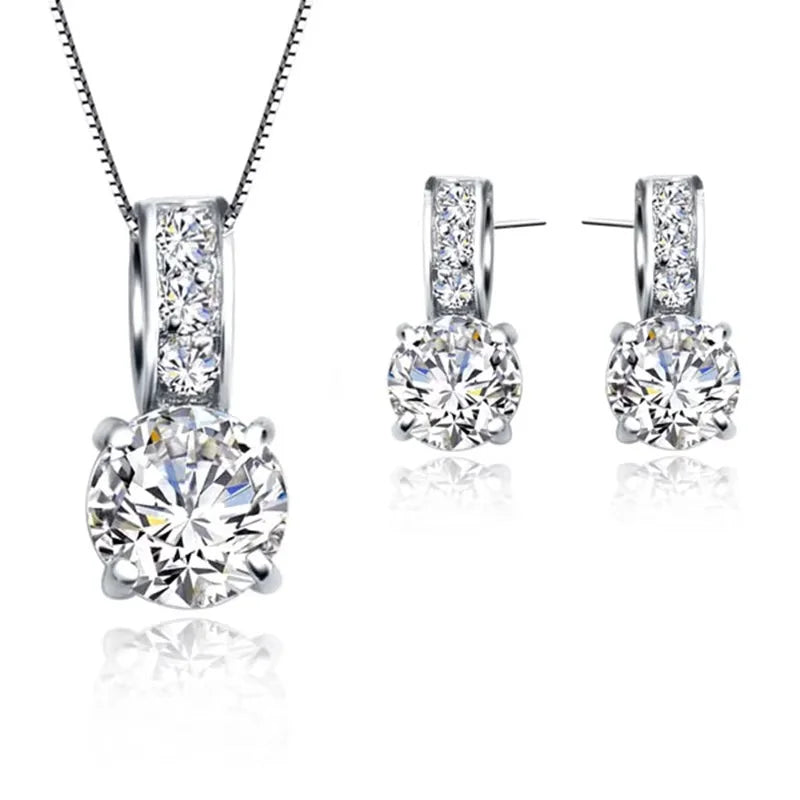 Elegant Crystal Necklace Set – Silver Tone Bridal Jewelry for Her