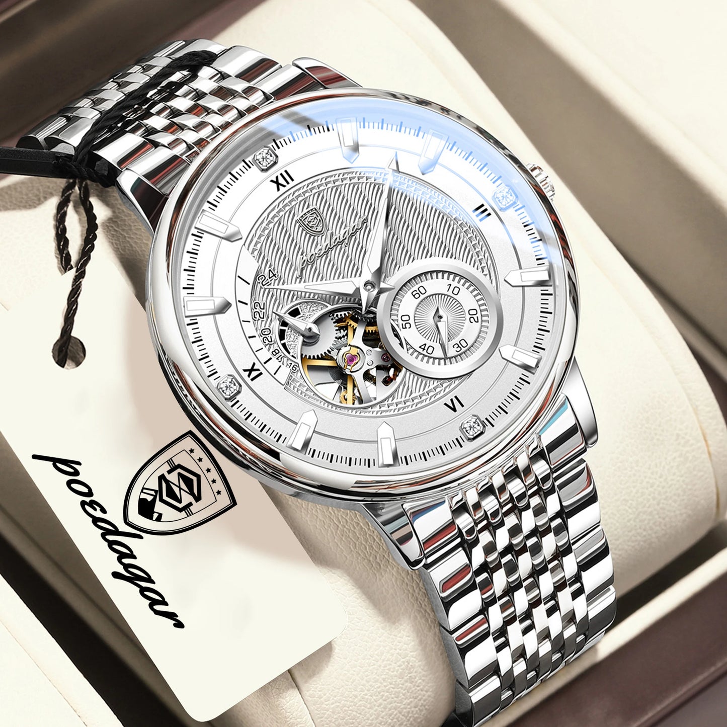 Luxury Skeleton Automatic Watch – Stainless Steel Luminous Design
