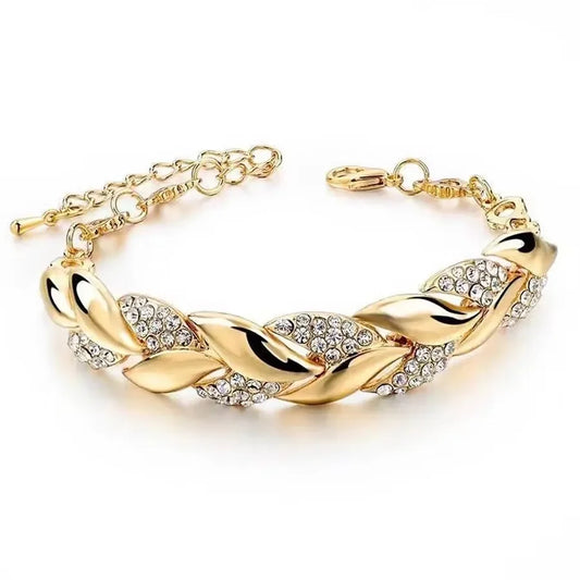 Minimal Luxury Leaf Bracelet – Shiny Crystal Charm Women Accessory