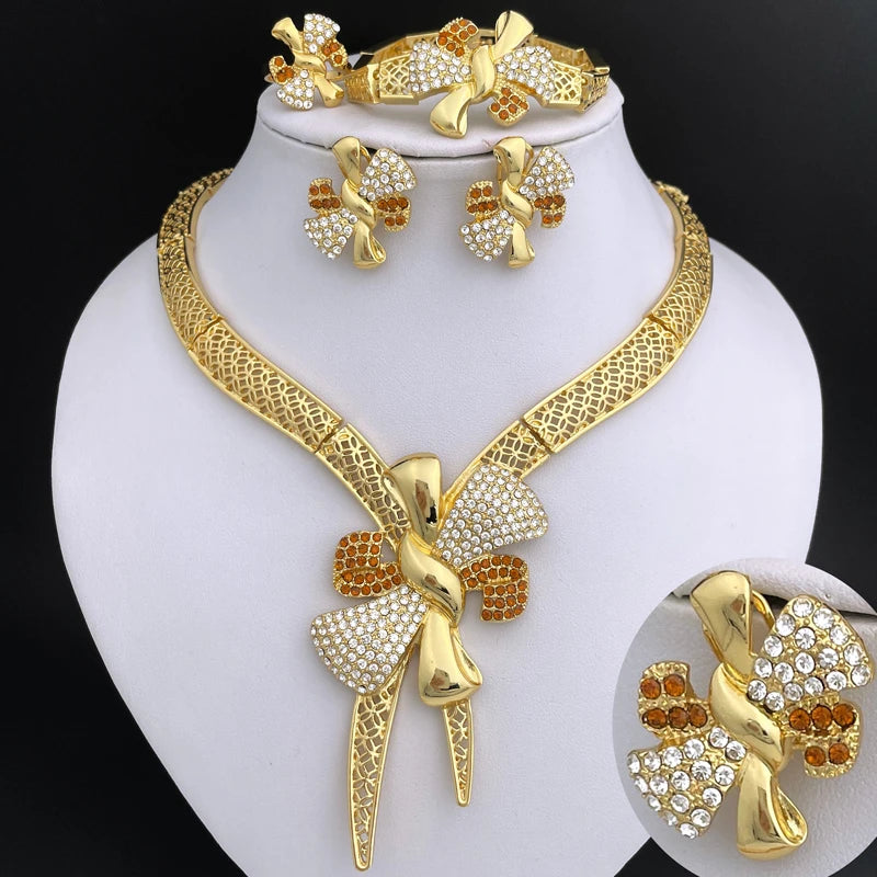Premium Bow Jewelry Set – Elegant 4-Piece Gold-Tone Accessories for Women