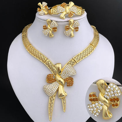 Premium Bow Jewelry Set – Elegant 4-Piece Gold-Tone Accessories for Women