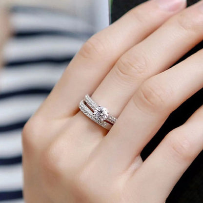Classic Halo Style Women Ring Set in Sterling Silver Finish