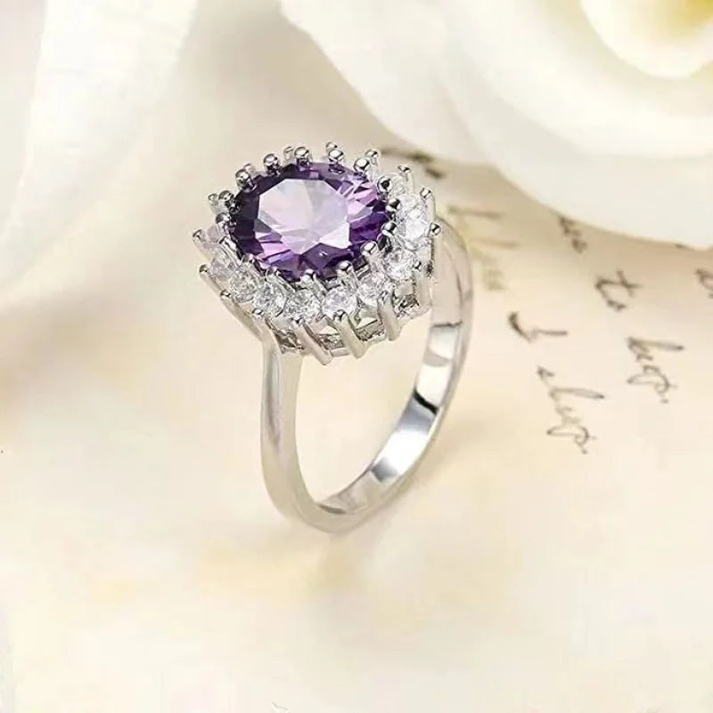 Sparkling Blue Zircon Engagement Ring – Classic Round Cut Women Jewelry