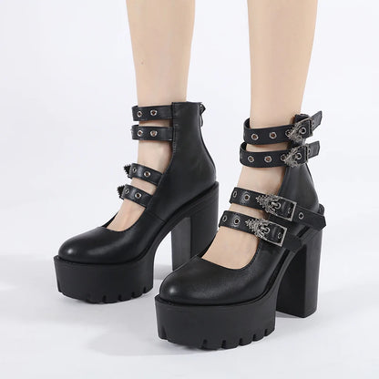 DARK GOTH PLATFORM MARY JANE BLOCK HEELS