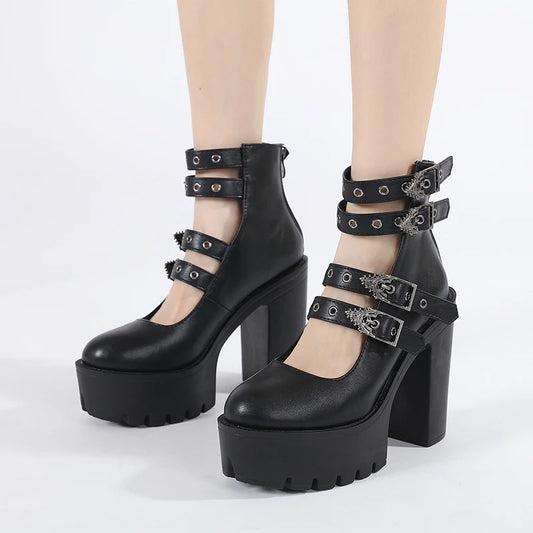 DARK GOTH PLATFORM MARY JANE BLOCK HEELS