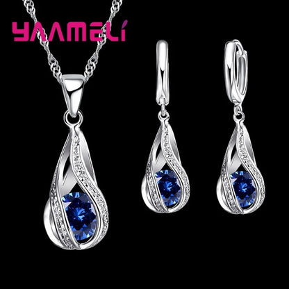 Women’s CZ Pendant Jewelry Collection – Elegant 925 Silver-Plated Gift Set