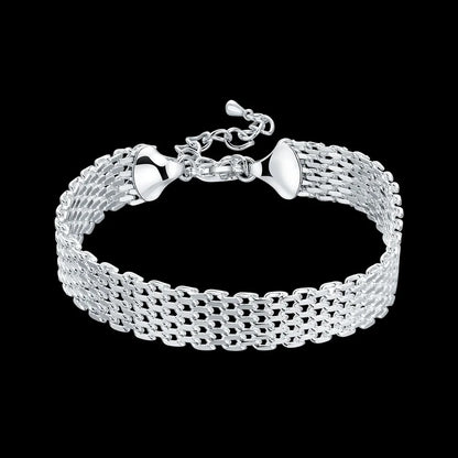 Elegant 925 Sterling Silver Charm Bracelet with Polished Geometric Design