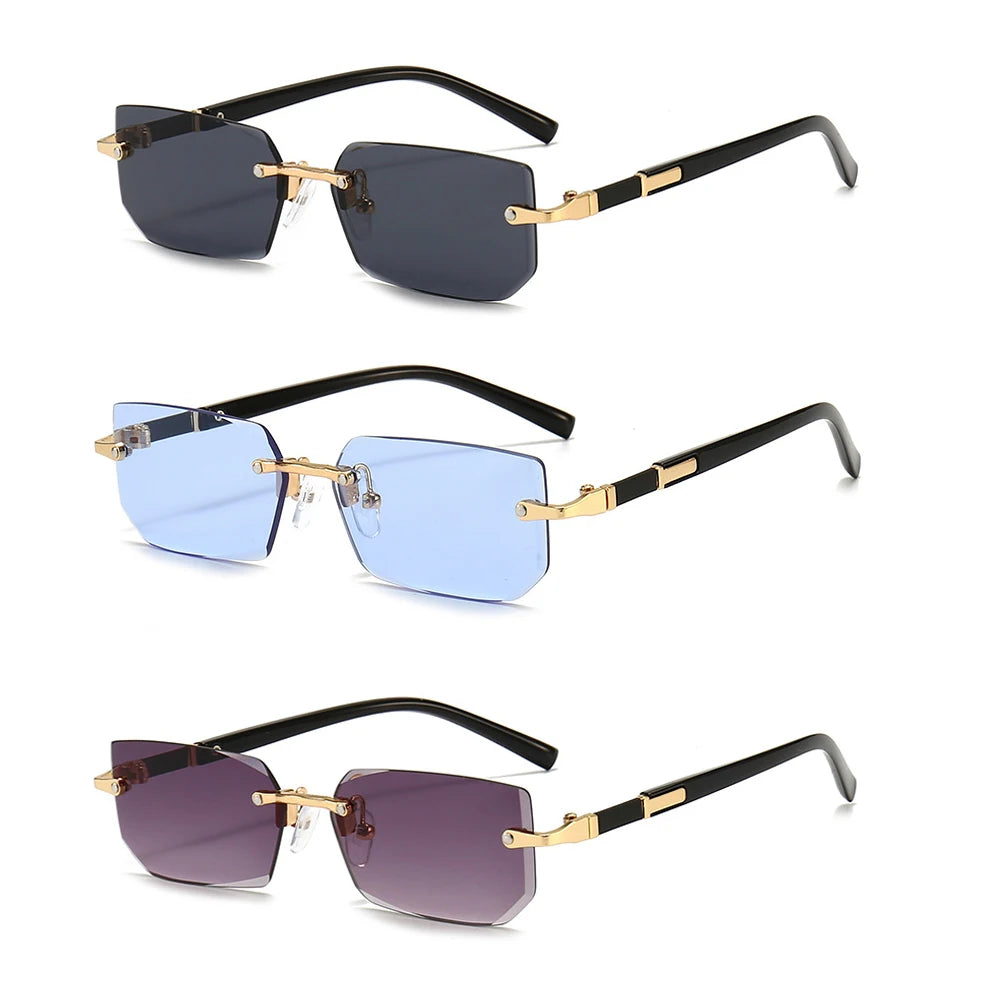Small Rectangle Rimless Shades – Trendy Summer Unisex Sunglasses