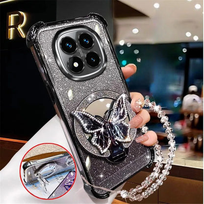 Glam Mirror Phone Case – Sparkle Butterfly Cover with Wrist Strap & Stand