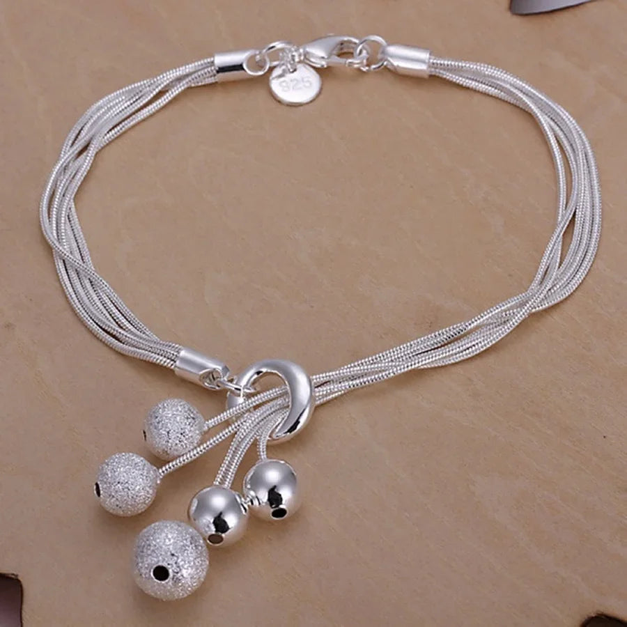 Elegant 925 Sterling Silver Charm Bracelet with Polished Geometric Design