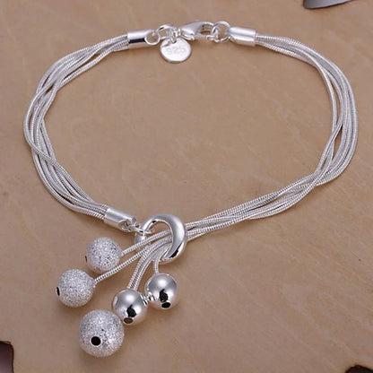 Elegant 925 Sterling Silver Charm Bracelet with Polished Geometric Design