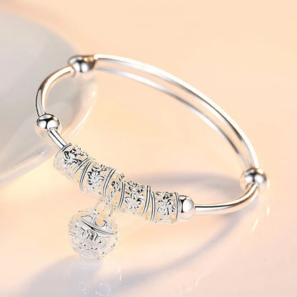 ELEGANT HOLLOW BELL SILVER BANGLE BRACELET