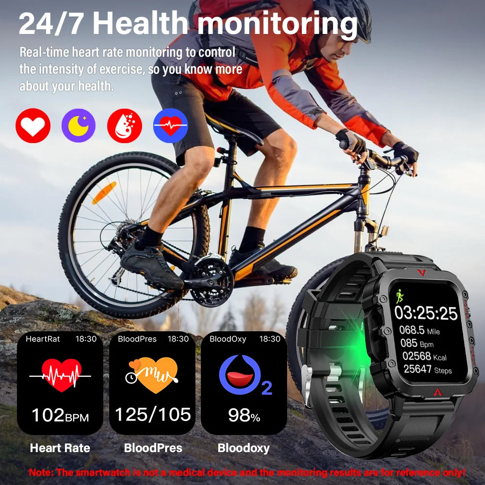 Outdoor Sports Smart Watch – LED Flashlight & Health Monitoring