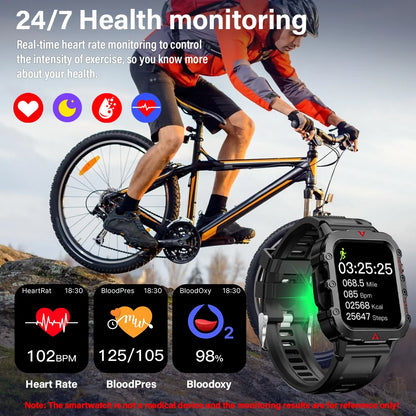 Outdoor Sports Smart Watch – LED Flashlight & Health Monitoring