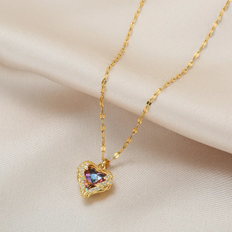 LUXURY OCEAN HEART CRYSTAL PENDANT NECKLACE
