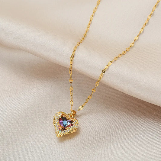 LUXURY OCEAN HEART CRYSTAL PENDANT NECKLACE