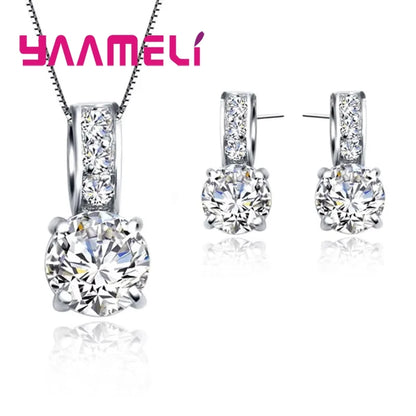 Elegant Crystal Necklace Set – Silver Tone Bridal Jewelry for Her