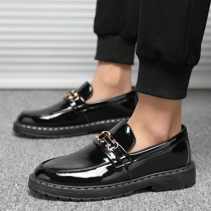 Men’s Horse Buckle Casual Loafers – Black Business Style