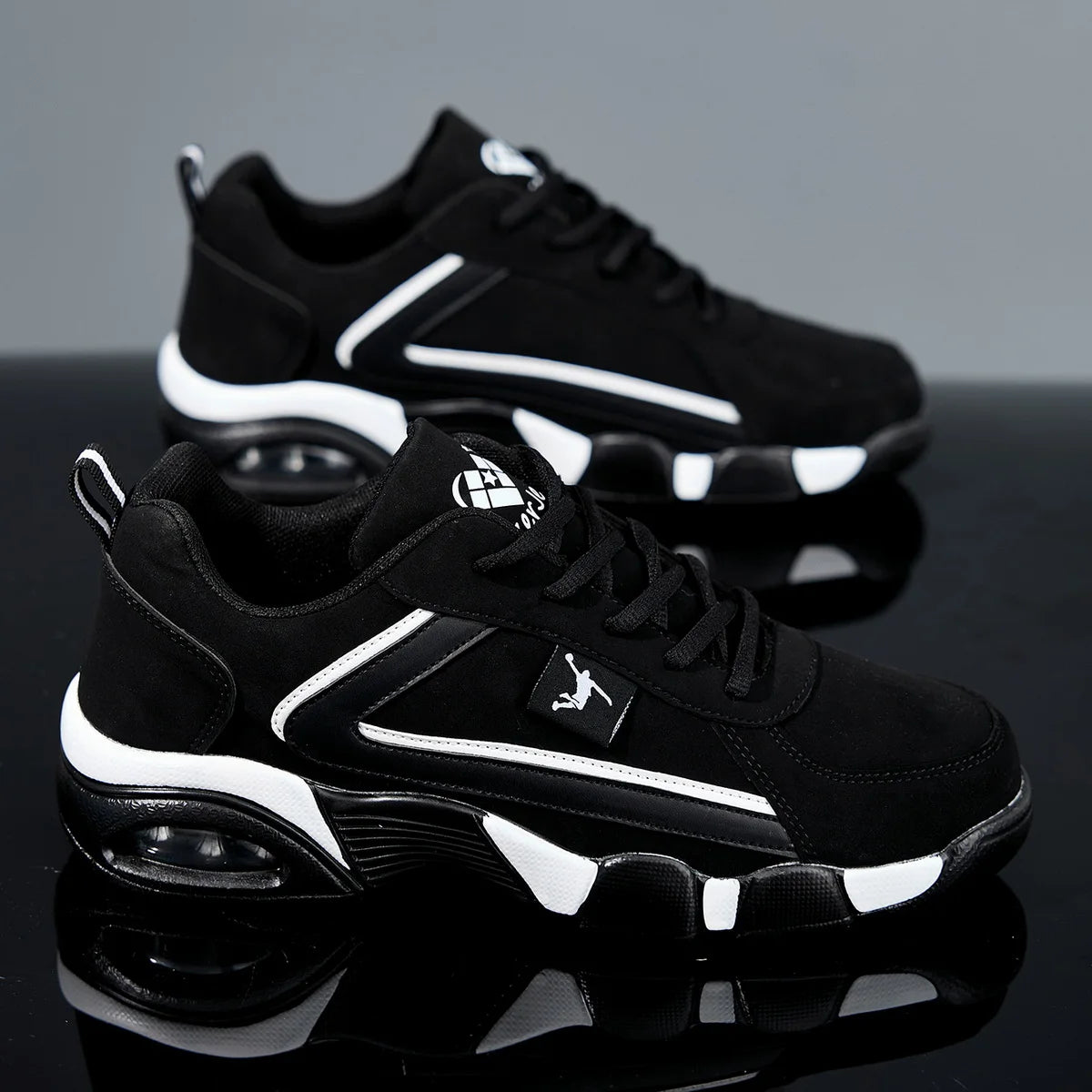 Men’s Air Cushion Casual Sneakers – Breathable Mesh & PU Sports Shoes