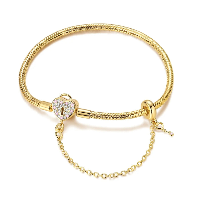 Elegant Heart Charm Bracelet – 925 Silver DIY Beads Jewelry