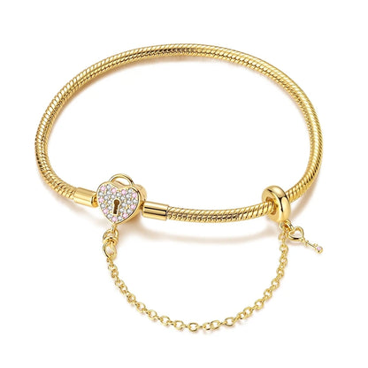 Elegant Heart Charm Bracelet – 925 Silver DIY Beads Jewelry