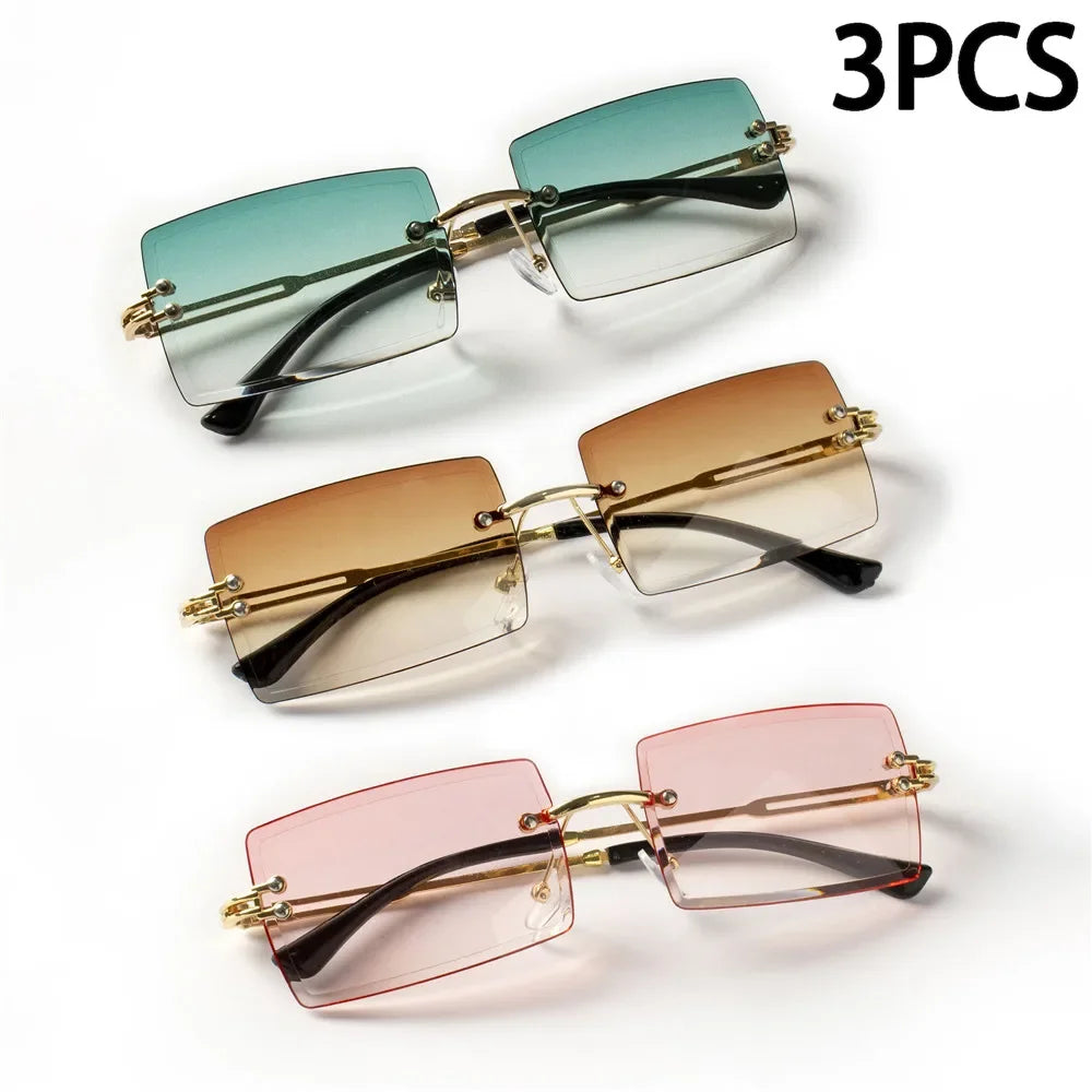 Unisex Fashion Rimless Sun Glasses – Minimal Travel Style Eyewear Pack