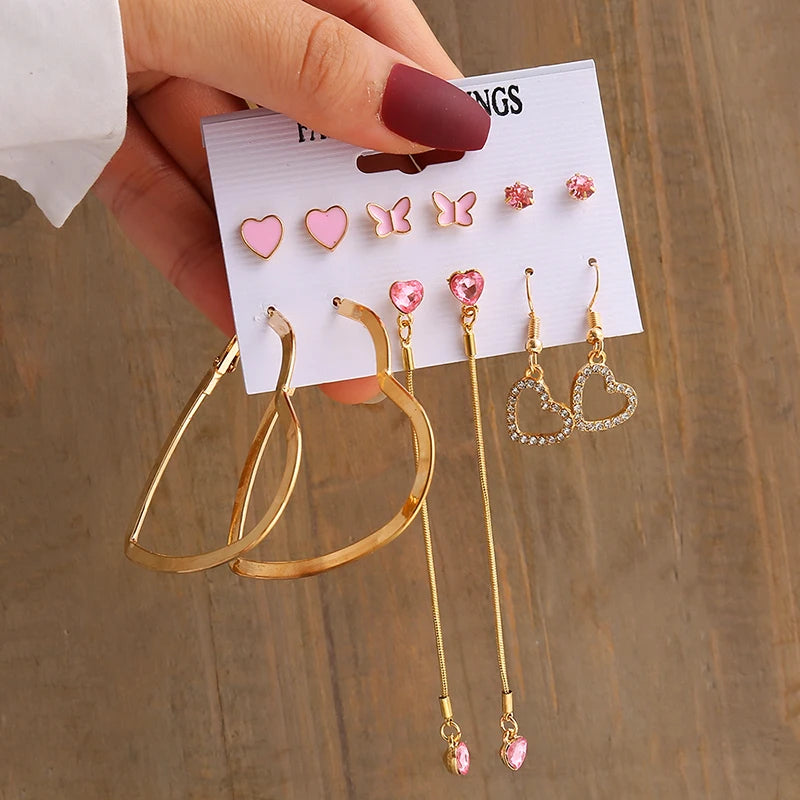 Square & Round Pearl Drop Earrings – Vintage Gold Fashion Jewelry Set