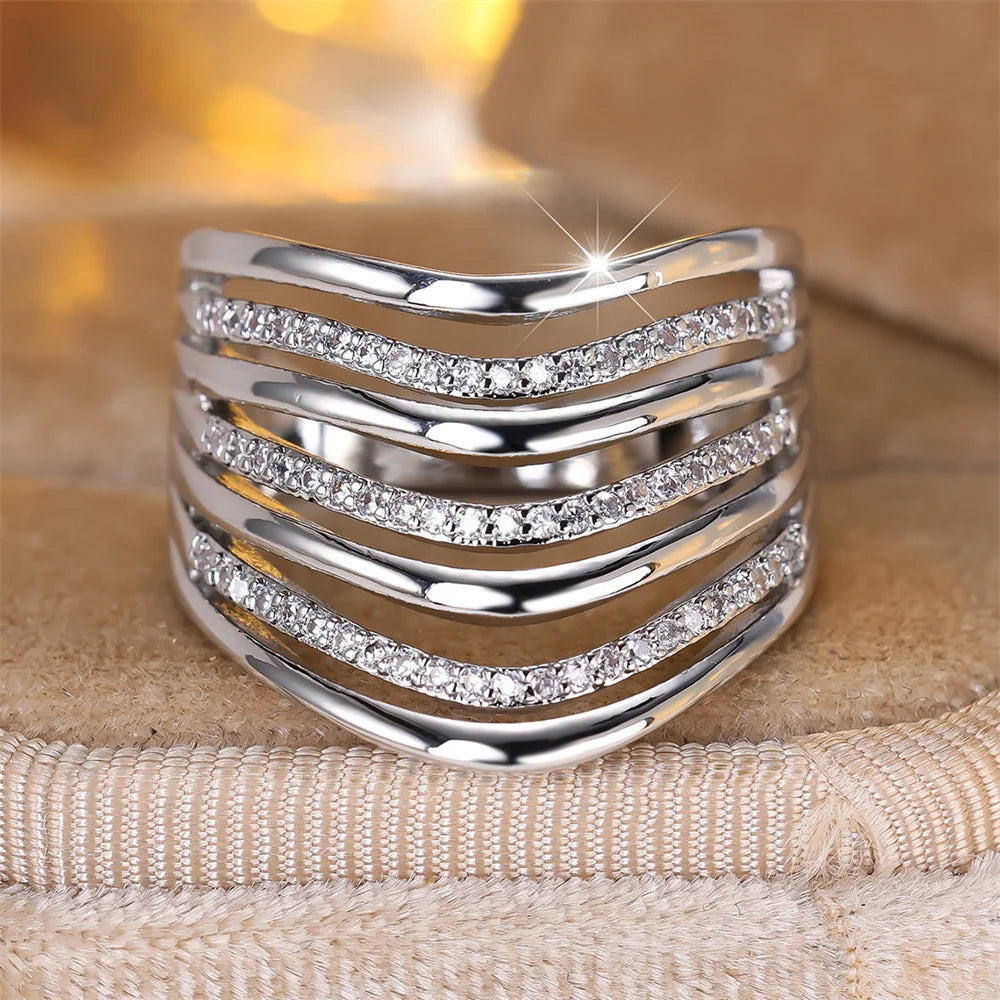 Luxury-Inspired Multilayer Zircon Ring – Elegant Women’s Wedding & Engagement Accessory