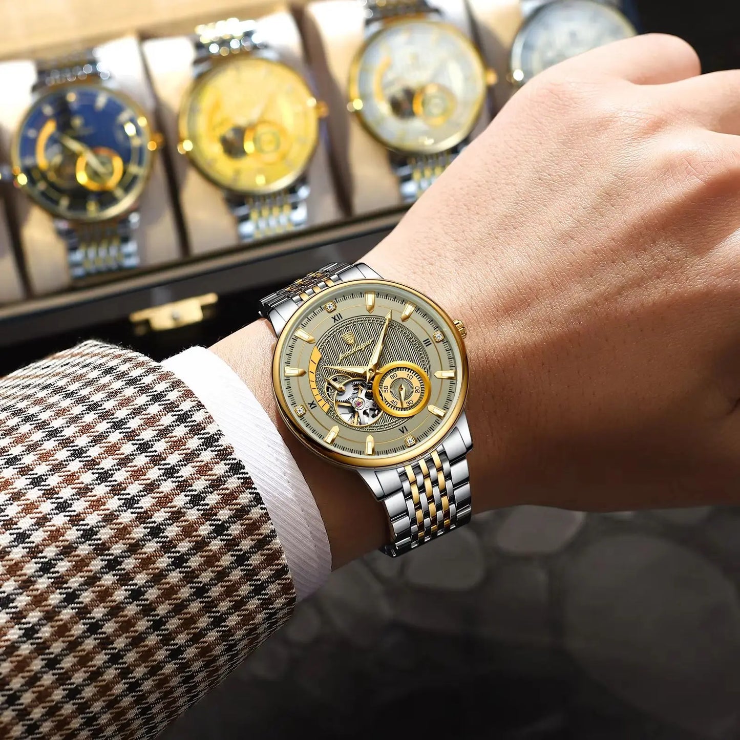 Luxury Skeleton Automatic Watch – Stainless Steel Luminous Design