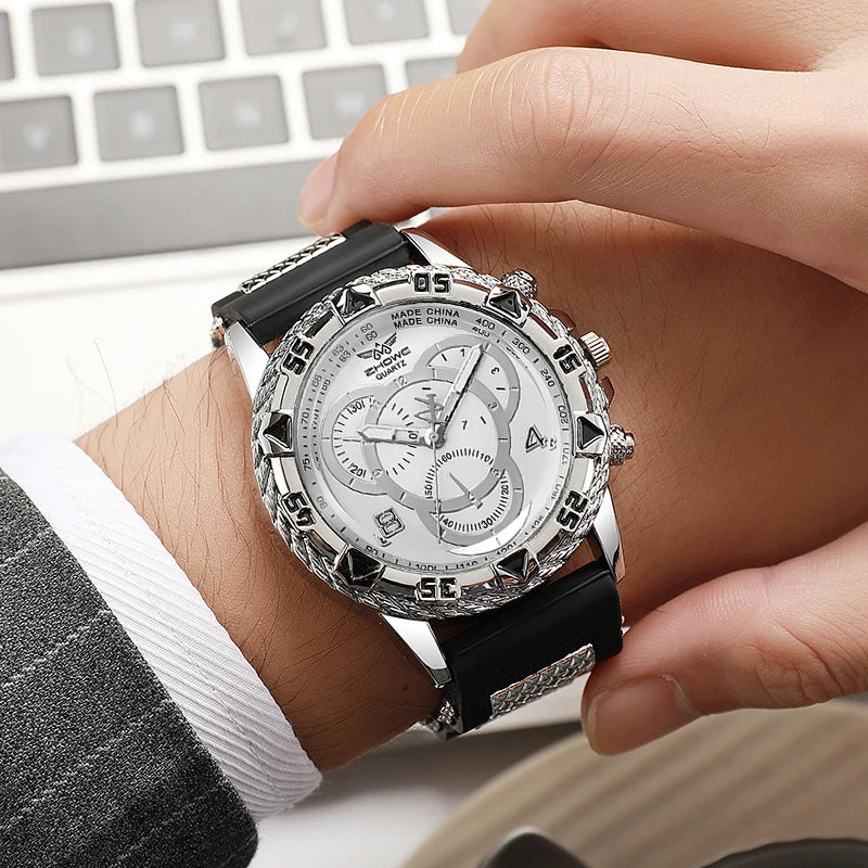Minimal Analog Quartz Wrist Watch with Silicone Strap for Men