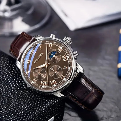 Modern Classic Men Watch – Roman Numeral Leather Strap Quartz Watch