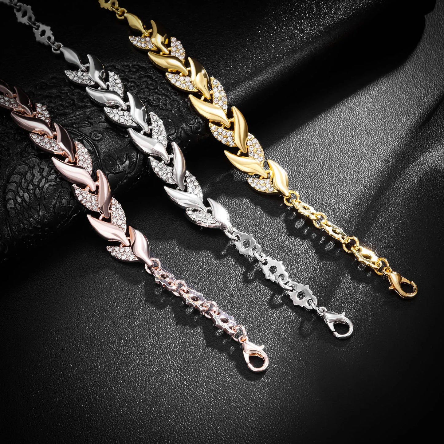 Minimal Luxury Leaf Bracelet – Shiny Crystal Charm Women Accessory