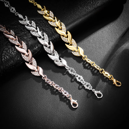 Minimal Luxury Leaf Bracelet – Shiny Crystal Charm Women Accessory